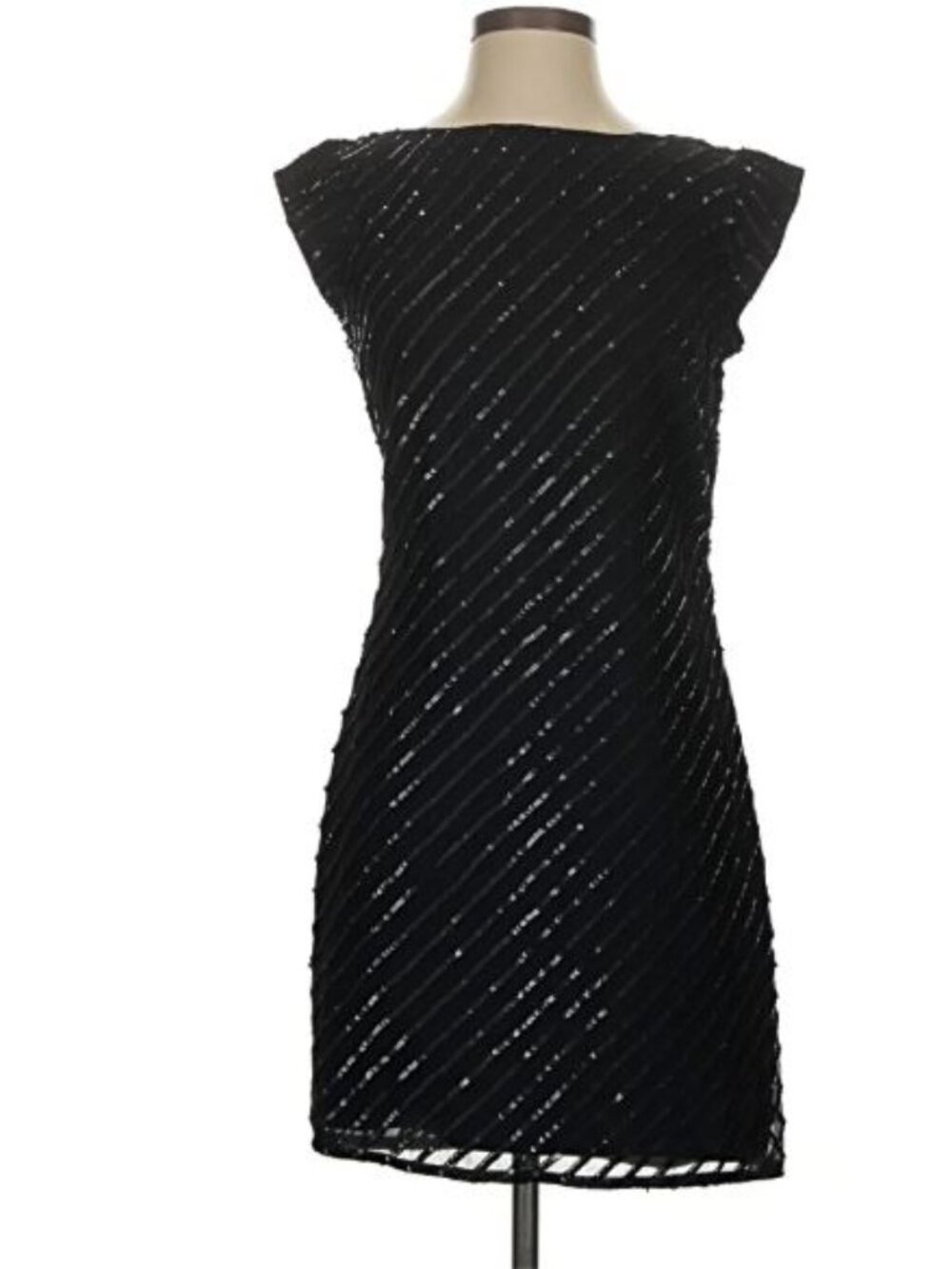 Aidan Mattox Sequin Striped Cocktail Dress XS 2 Black Silk Cruise Resort Party - Picture 2 of 8